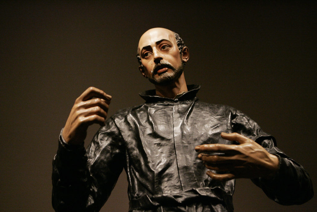 The upper portion of the sculpture "Saint Ignatius Loyola," by Juan Martinez Montanes and Francisco Pacheco, is seen in the exhibit "The Sacred Made Real" at the National Gallery of Art in Washington Feb. 24, 2010. The exhibit includes religious paintings and sculptures from the Spanish golden age, when artists portrayed Christ, Mary and the saints with an intense realism. (CNS photo/Nancy Wiechec)