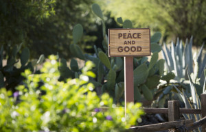 A sign greets visitors to the meditation garden at the Franciscan Renewal Center in Scottsdale in this October 2014 photo. Pope Francis' long-anticipated encyclical on the environment was released at the Vatican June 18. (Nancy Wiechec/CNS)