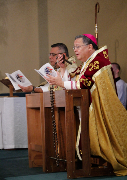 Bishop Eduardo A. Nevares begins the Rosary for the United States of America at Ss. Simon and Jude Cathedral July 4. He said the lord promised healing among nations who humble themselves in prayer and turn from their evil ways. (Ambria Hammel/CATHOLIC SUN)