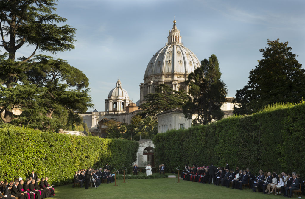 Pope Francis, Israeli President Shimon Peres and Palestinian President Mahmoud Abbas attend an invocation for peace in the Vatican Gardens in June 2014. (CNS photo/Paul Haring)