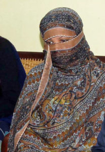Asia Bibi, seen in this Nov. 20, 2010, file photo, was sentenced to death in 2010 for insulting the Prophet Muhammad, a charge she denies. Her father, Soran Masih, has been denied visitation rights by jail authorities. (CNS photo/Punjab Governor House handout via EPA) See PAKISTAN-BIBI-VISITATION Aug. 24, 2015. Editor's Note: For editorial use only.