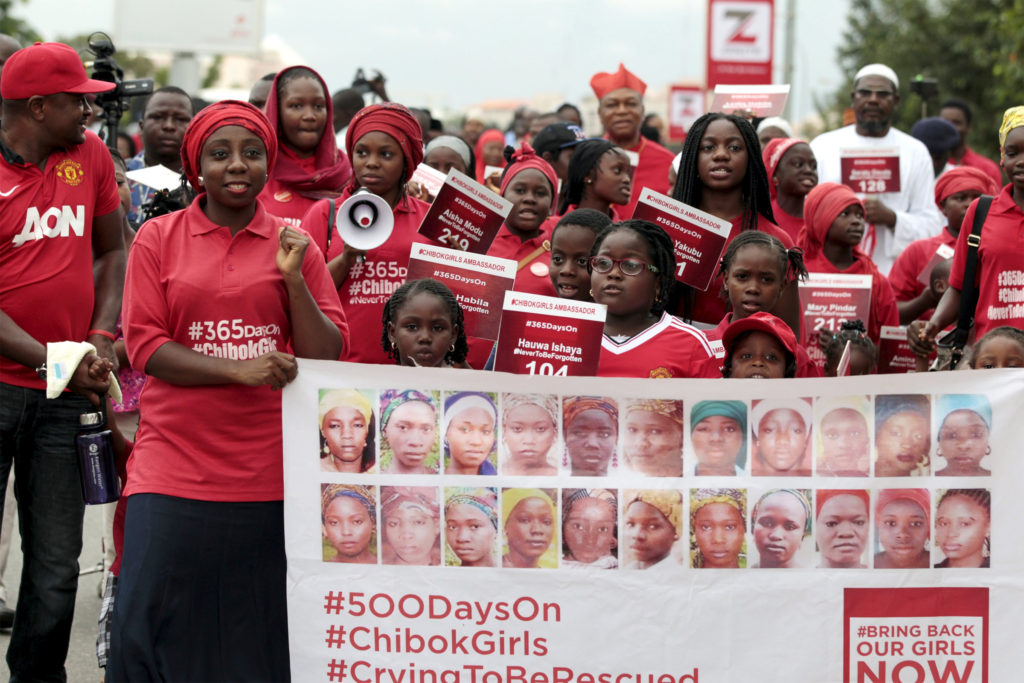 #BringBackOurGirls campaigners take part in a protest in Abuja, Nigeria, Aug. 27, to mark the 500th day that more than 200 girls of the Government Secondary School were abducted by Boko Haram in their dormitory in Chibok, Nigeria. (CNS photo/Afolabi Sotunde, Reuters) 