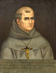 A painting of Blessed Junípero Serra hangs in the Santa Barbara Mission Archives-Library in Santa Barbara, Calif. It is one of two known copies of a lost original by an unidentified artist. The inscription signed by Franciscan Father Jose Mosqueda reads: "Portrait of Father Friar Junípero Serra, apostle of Alta California, copied from the original preserved at the Convent of the Holy Cross in Queretaro." (CNS photo/Nancy Wiechec)