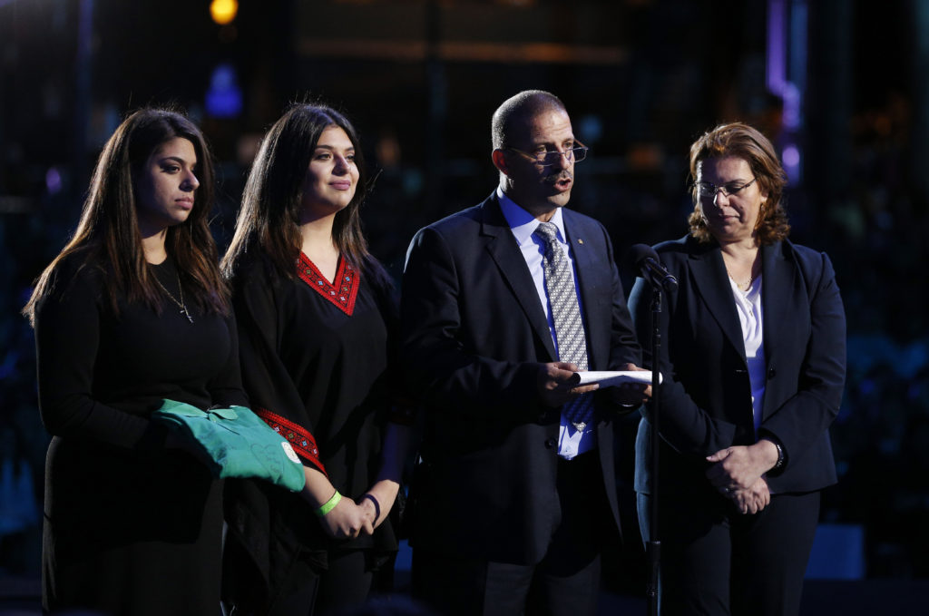 A Jordanian family presents a testimony  at the Festival of Families Sept. 26 in Philadelphia. Pope Francis was on hand for the World Day of Families celebration and its closing Mass. (CNS photo/Paul Haring)