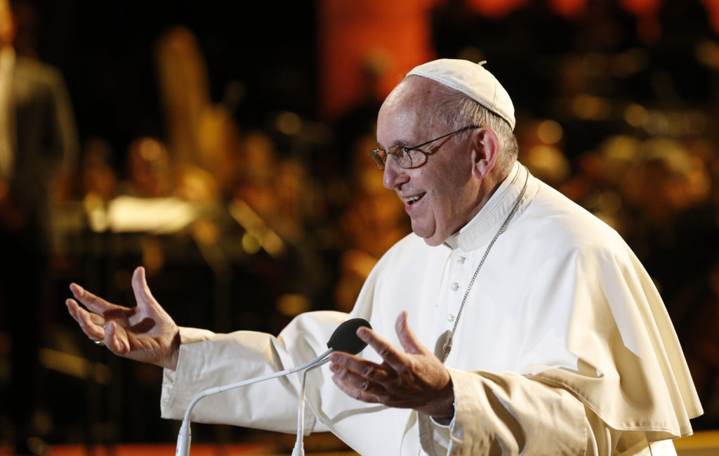 Pope Francis addresses the Festival of Families during the World Meeting of Families Philadelphia Sept. 26. (CNS photo/Paul Haring) 