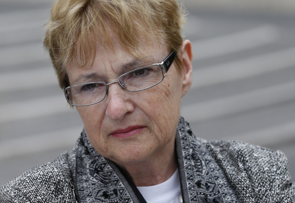 Maria Harries, a member of the Truth, Justice, Healing Council in Australia, is pictured during an interview with Catholic News Service outside the Synod of Bishops on the family at the Vatican Oct. 9. Harries, an observer at the synod, is on the council that deals with sexual abuse in the Catholic Church. (CNS/Paul Haring)