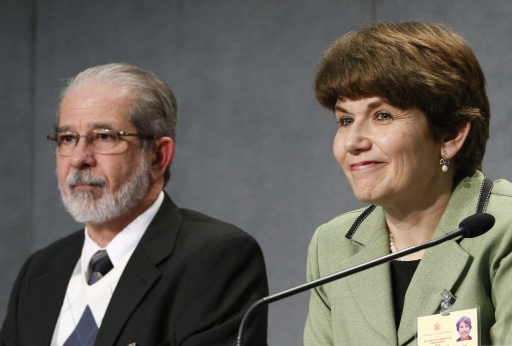 Ketty and Pedro De Rezende of Brazil attend a media briefing following a session of the Synod of Bishops on the family at the Vatican Oct. 12. The couple are observers at the synod. (CNS/Paul Haring)