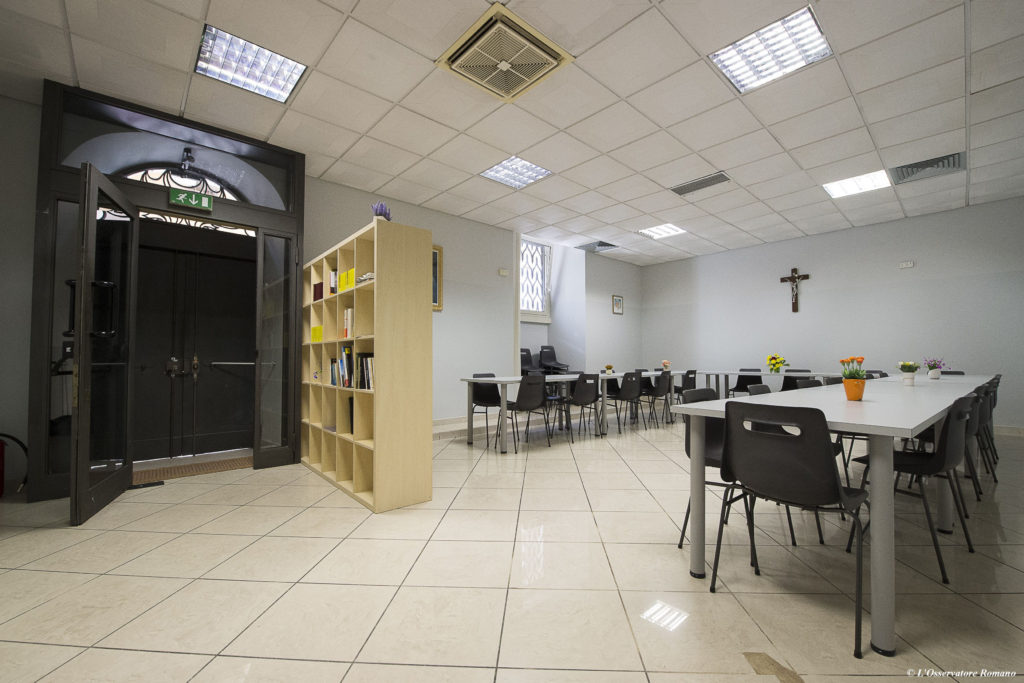 The dining area is seen Oct. 8 inside Gift of Mercy, a shelter for homeless men, just a few hundred yards away from St. Peter's Square. Housed in a Jesuit-owned building, the shelter was created by and is run with funds from the papal almoner, who has taken a variety of initiatives to assist the homeless people in the area surrounding the Vatican. (CNS photo/L'Osservatore Romano, handout) 