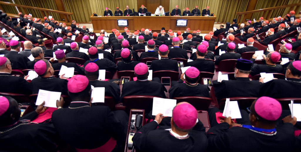 Pope Francis leads the Synod of Bishops on the family at the Vatican Oct. 6. (CNS photo/Ettore Ferrari, EPA) 