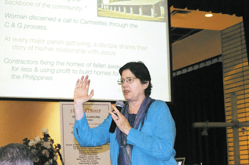 Author Sherry Weddell addresses parish leaders from throughout the diocese at the Parish Leadership Conference held at St. Paul Parish Oct. 14-16. (Joyce Coronel/CATHOLIC SUN)