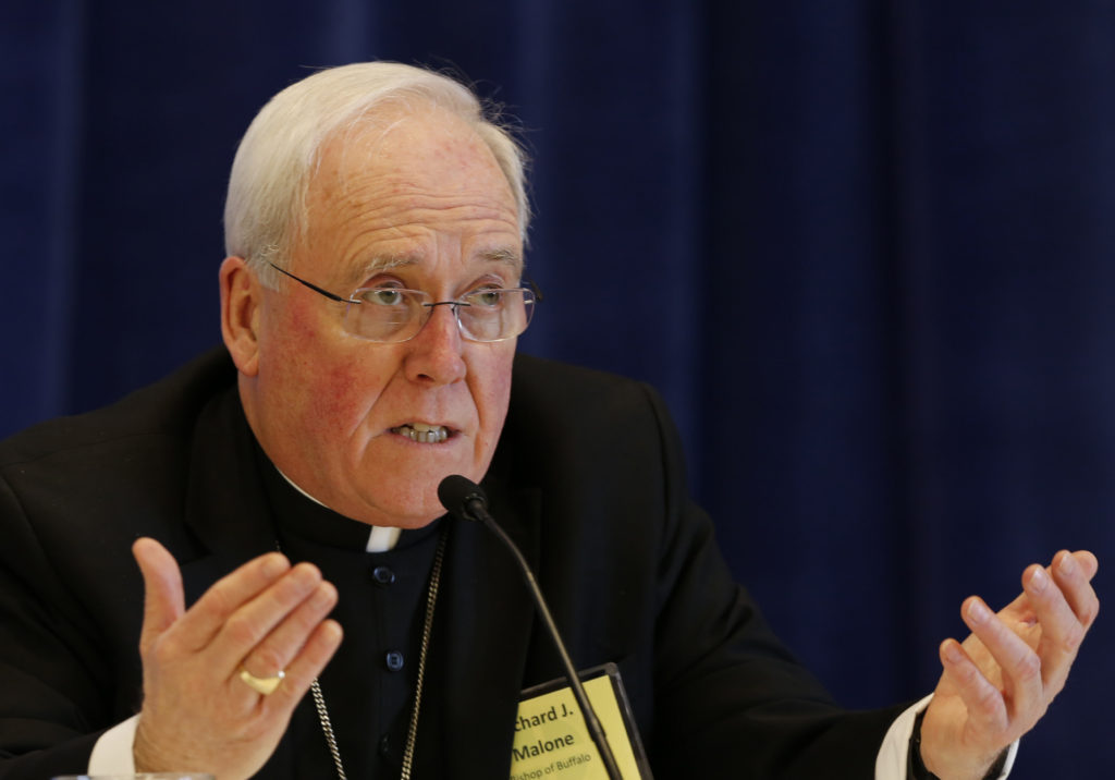 Bishop Richard J. Malone of Buffalo, N.Y., speaks during a news conference Nov. 16 during the 2015 fall general assembly of the U.S. Conference of Catholic Bishops in Baltimore. Bishop Malone chaired the committee that drafted "Create in Me a Clean Heart," the bishop's statement on pornography. (CNS photo/Bob Roller)