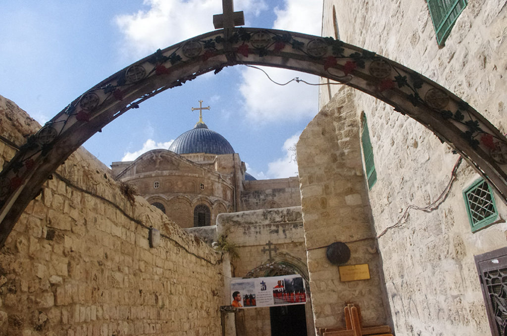The Church of the Holy Sepulchre in Jerusalem is built over the site of the crucifixion and burial of Jesus Christ. Pilgrims from all over the globe follow the Via Dolorosa through Jerusalem, then enter the centuries-old structure. (Joyce Coronel/CATHOLIC SUN)