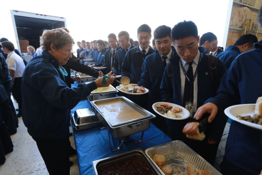 Flight instructors and Designated Pilot Examiners at TransPac Aviation served a traditional Thanksgiving dinner to its students Nov. 18. The Society of St. Vincent de Paul catered the feast and will use proceeds to support its programs that feed, clothe and help heal homeless and working poor individuals and families in the community. (courtesy photo)