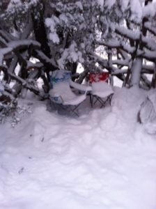 Two individuals remain in this campsite while awaiting housing placement. Catholic Charities Community Services, as part of its regular outreach to the homeless, provided a two-night hotel stay when weather worsened, plus shelter referral. (courtesy photo)