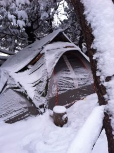 Two individuals remain in this campsite while awaiting housing placement. Catholic Charities Community Services, as part of its regular outreach to the homeless, provided a two-night hotel stay when weather worsened, plus shelter referral. (courtesy photo)