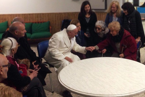 Pope Francis visited a reitrement home in a Roman urban periphery as part of his monthly #MercyFriday commitment. (photo via @Jubilee.va)