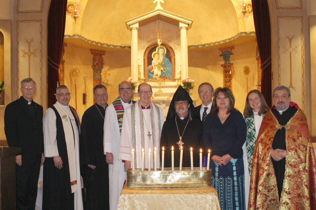 Bishop Thomas J. Olmsted joined leaders from other Christian denominations throughout the Valley for a prayer service for Christian unity at St. Apkar Armenian Apostolic Church. The event was organized by the Arizona Faith Network. The network’s president, Fr. Michael Diskin (far left), also serves the Diocese of Phoenix as vice chancellor and director of the Office of Ecumenism and Interreligious Affairs. (Photo courtesy of St. Apkar Armenian Apostolic Church)