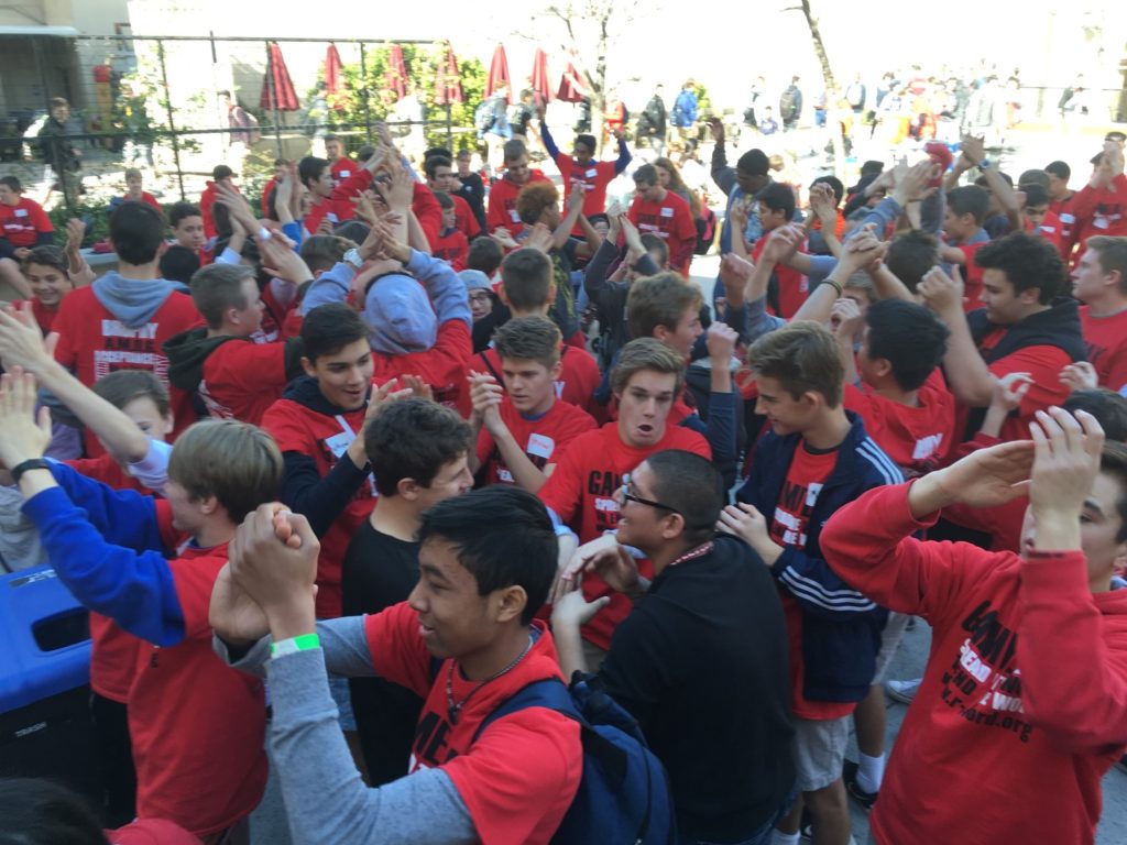 Brophy freshmen and their friends from Special Olympics in Arizona hold an impromptu dance party on campus Feb. 5. (courtesy photo)