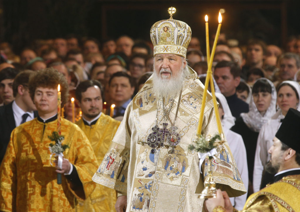 Russian Orthodox Patriarch Kirill reads a payer during the Christmas service Jan. 7 at Christ the Savior Cathedral in Moscow. After almost three decades of tense Catholic-Russian Orthodox relations, Pope Francis will meet Patriarch Kirill Feb. 12 in Cuba, en route to Mexico. (CNS photo/Sergei Chirikov, EPA)