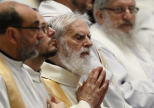 Capuchin friars attend an early morning Mass with Pope Francis in St. Peter's Basilica at the Vatican Feb. 9. (CNS photo/Paul Haring) 