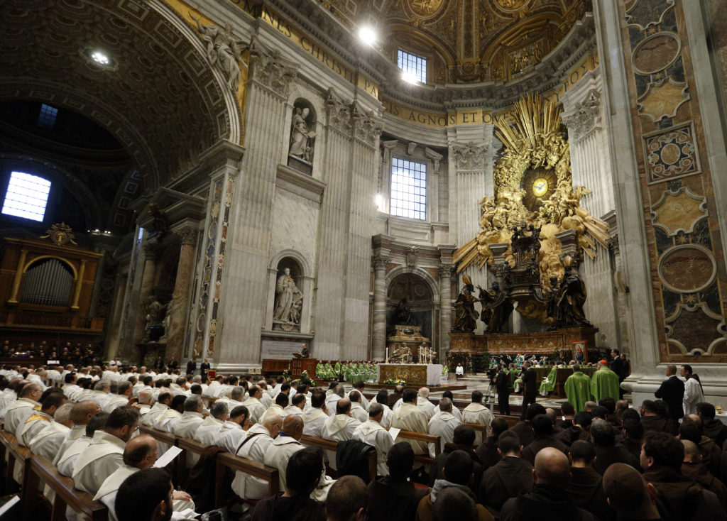 Pope Francis celebrates an early morning Mass with Capuchin friars in St. Peter's Basilica at the Vatican Feb. 9. (CNS photo/Paul Haring) 