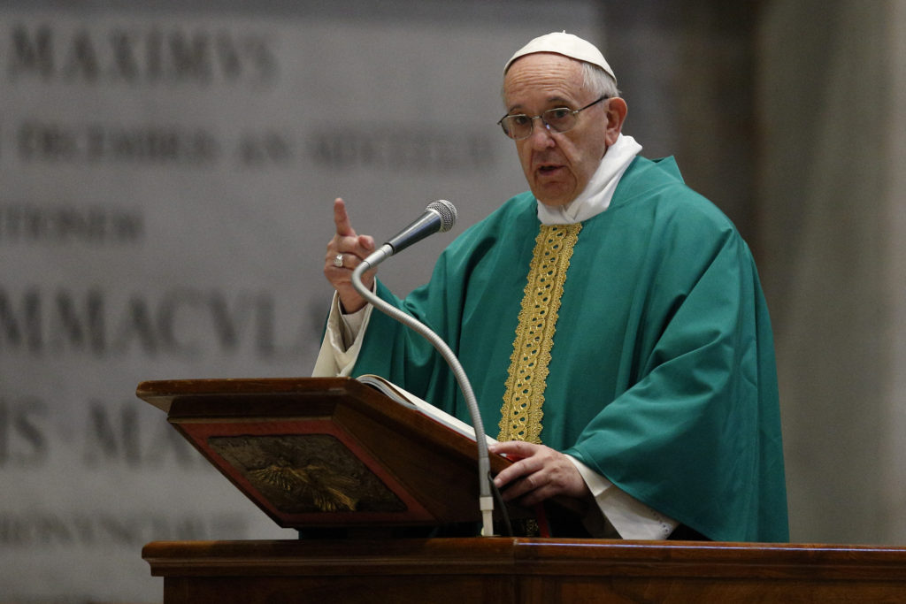 Pope Francis gives the homily while celebrating an early morning Mass with Capuchin friars in St. Peter's Basilica at the Vatican Feb. 9. (CNS photo/Paul Haring) 