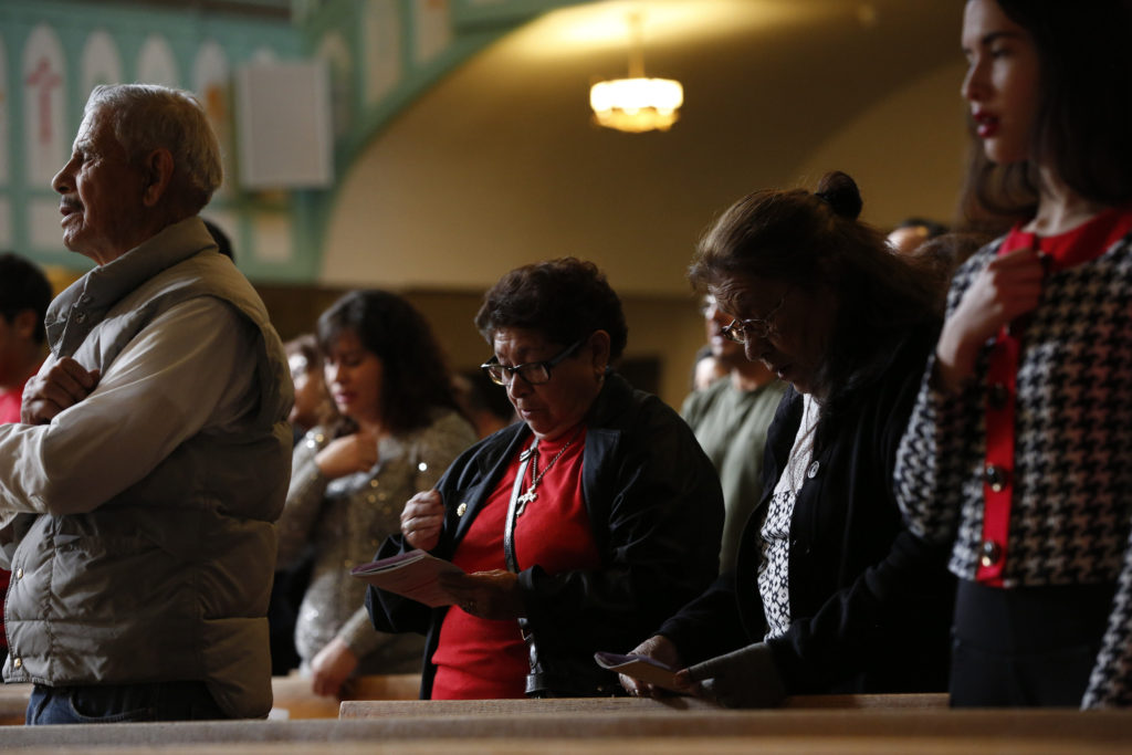 Sacred Heart Parish in the Segundo Barrio of El Paso, Texas, is located a few blocks from the border with Mexico. Sacred Heart parishioners were praying daily for the safety of the pope as he made his way through Mexico. His last stop will be in Ciudad Juarez, just across the border. (CNS photo/Nancy Wiechec)