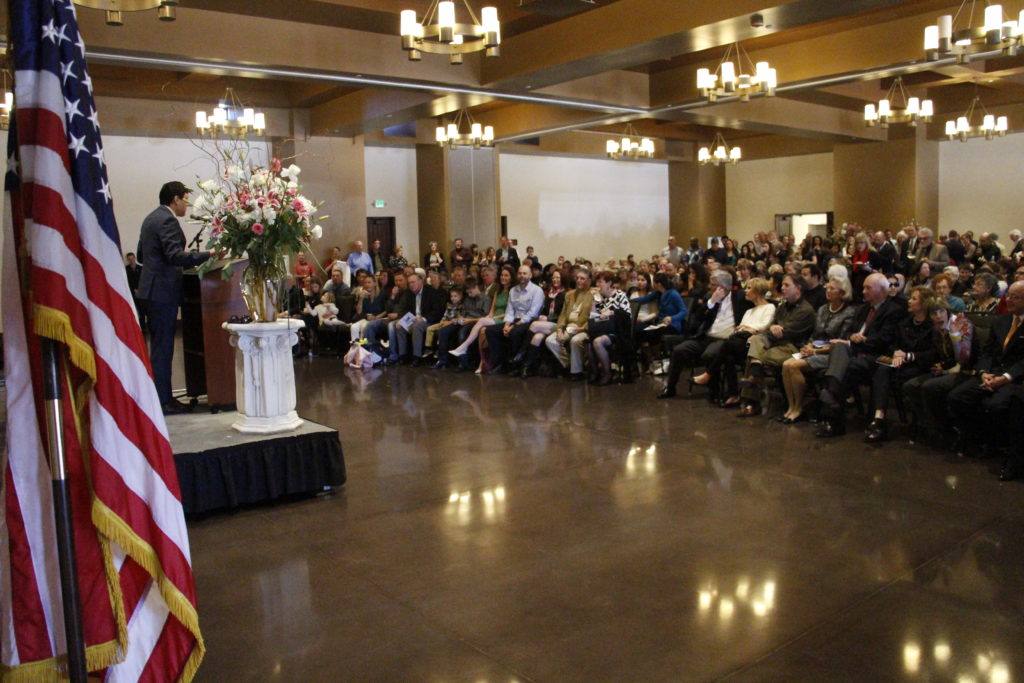 CHannel 12's James Quiñones emceed the formal program Jan. 24. It included a blessing of the space, historic video presentation and short remarks. (Ambria Hammel/CATHOLIC SUN)