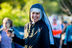 Hundreds, including Poor Clare Sister John-Mark Maria, came out for the 2015 Nun Run at Kiwanis Park to benefit Our Lady of Solitude Monastery and the Poor Clares of Perpetual Adoration. (Catholic Sun file photo)
