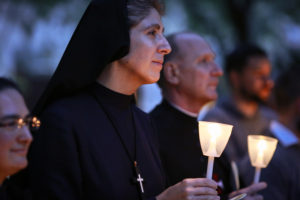 Sister Anthony Mary Diago, a member of the Religious Sisters of Mercy, joins the procession and Mass marking the end of the Year of Consecrated Life at St. Mary's Basilica in Phoenix, Feb. 1. (Nancy Wiechec/CATHOLIC SUN)