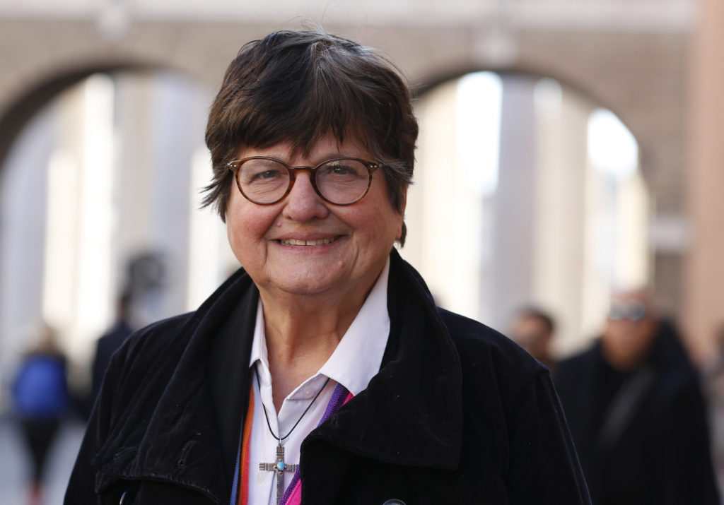 St. Joseph Sister Helen Prejean, who has worked in prison ministry and against the death penalty for decades, is pictured in Rome Jan. 21. During a meeting the same day, Pope Francis asked Sister Prejean about the case of Richard Masterson, a Texas man who was executed the previous day. (CNS photo/Paul Haring) 