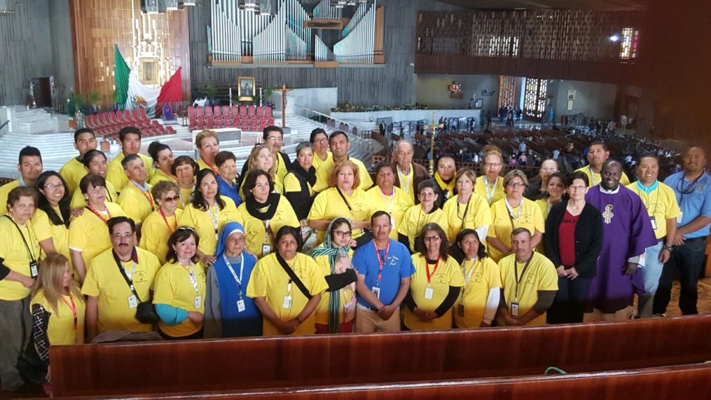 Pilgrims from Immaculate Heart of Mary and St. Anthony of Padua Parishes pose for a picture in the Basilica of Our Lady of Guadalupe days after Pope Francis paid homage to the Patroness of the Americas. (Photo courtesy of Gilberto Zazueta)