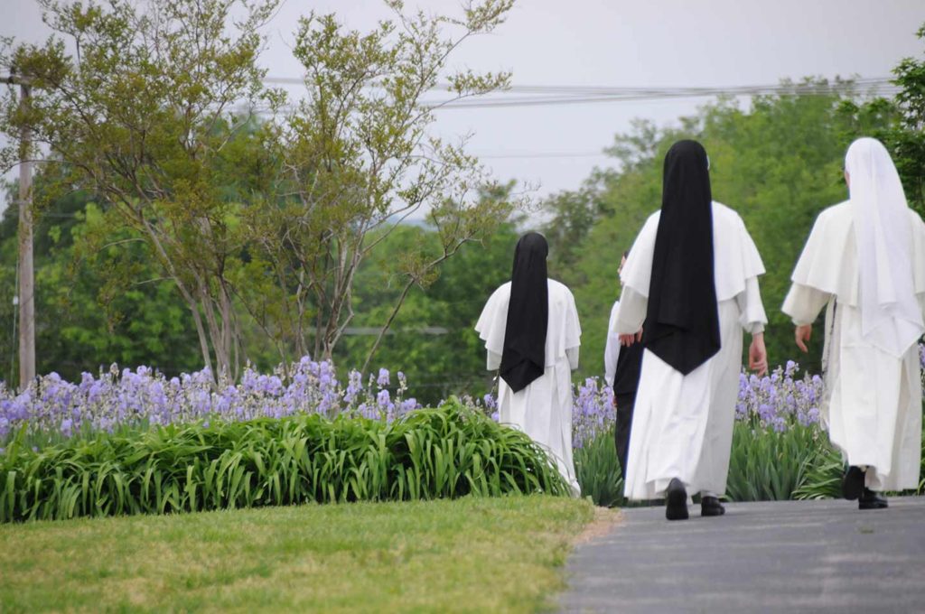 Novices with the Dominican Sisters of St. Cecilia recite their rosary each afternoon while walking this path in this undated photo. (courtesy photo)