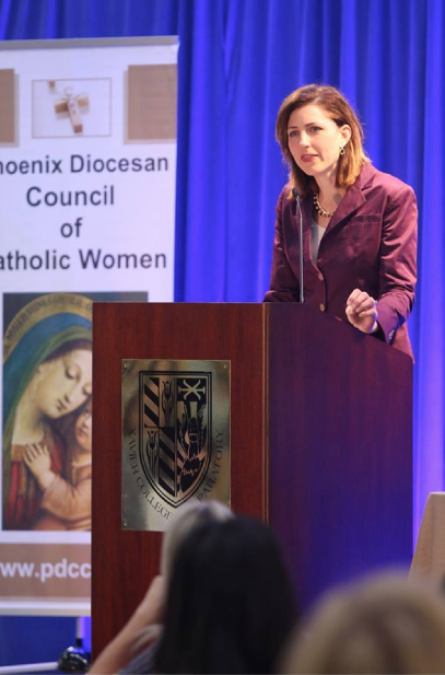 Colleen Carol Campbell addresses her peers at the annual diocesan Catholic Women's Conference Feb. 20. (photo from Phoenix Diocesan Council of Catholic Women Facebook page)