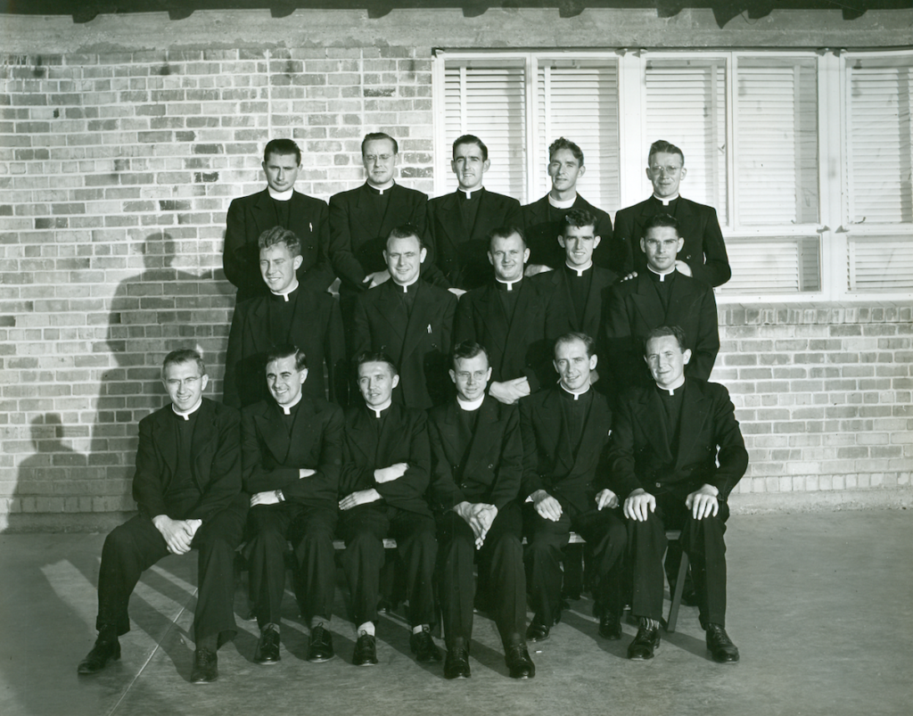 The “FBI (Foreign-Born Irish)” priests serving in Arizona gather together in this archived photograph from the 1950s. Beginning in 1946, a wave of priests from Ireland were ordained to serve in the Grand Canyon state. (Photo courtesy of diocesan archives)