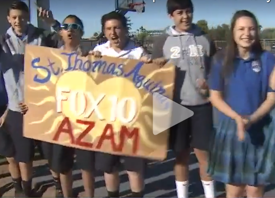 Screenshot of a March 23 live feed of FOX 10 from St. Thomas Aquinas School in Avondale.