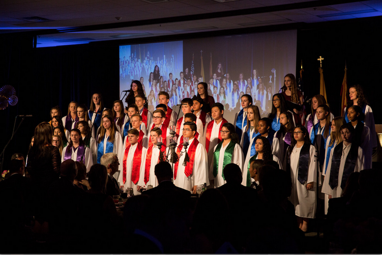 Members of the Katzin Honor Choir represented all six Catholic high schools at the Crozier Gala April 9. Its members are all graduates of one of 10 inner-city diocesan elementary schools that integrate the Katzin Classical Music program into daily learning. (Catholic Community Foundation photo)