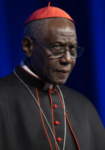 Cardinal Robert Sarah, prefect of the Congregation for Divine Worship and the Sacraments, pauses after speaking at the National Catholic Prayer Breakfast May 17 in Washington. (CNS photo/Bob Roller) 