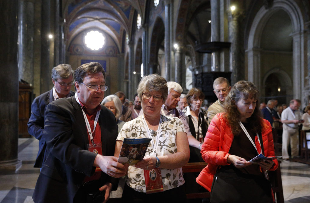 Permanent deacons and their wives attend a conference at the Basilica of Santa Maria Sopra Minerva in Rome May 27. Attendees were participating in the Jubilee of Deacons, a celebration of the Holy Year of Mercy. (CNS photo/Paul Haring) 