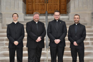 David Loeffler, Eric Nanneman, Gabriel Terrill and Ian Wintering received various college degrees May 14. (Photo courtesy of the Pontifical College Josephinum)