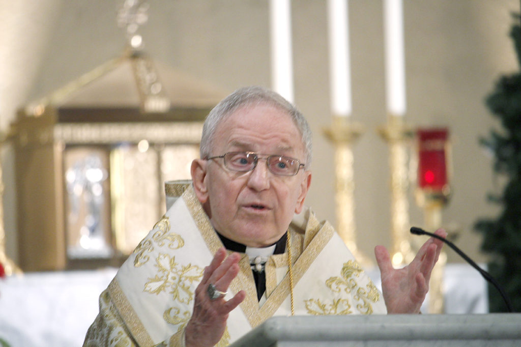 Pope Francis accepted the resignation Bishop Gerald N. Dino as the bishop of the Byzantine Eparchy of Phoenix. In this Feb. 3 file photo, Bishop Dino encourages Catholic schools students from across the state to use the tools they receive from a Catholic education for success. (Ambria Hammel/CATHOLIC SUN)