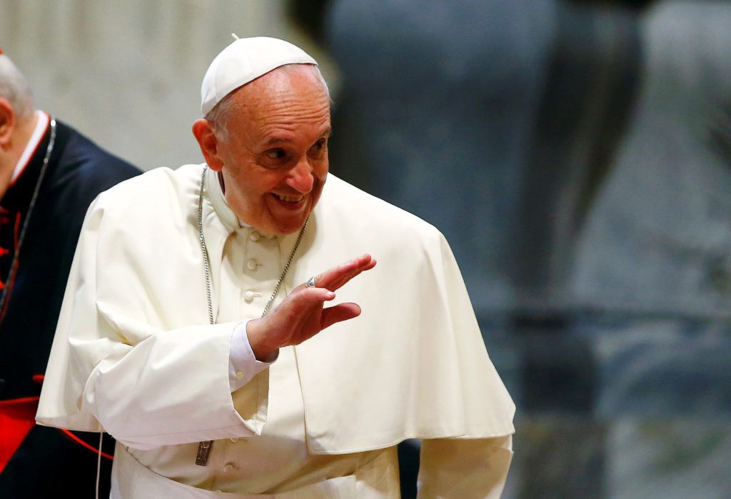 Pope Francis waves as he arrives to attend the opening of the Diocese of Rome's annual pastoral conference at the Basilica of St. John Lateran in Rome June 16. (CNS photo/Tony Gentile, Reuters) 