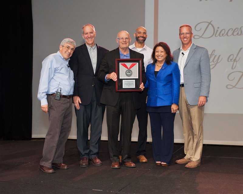 Stanley M. Bergman, Chairman of the Board and Chief Executive Officer, Henry Schein, Inc.; Steve Zabilski, Executive Director, Diocesan Council for the Society of St. Vincent de Paul (SVDP); Dr. Ken Snyder, Dental Director, SVDP; Dr. Maurice Lee, Medical Director, SVDP; Dr. Carol Gomez Summerhays, President, American Dental Association; Tim Sullivan, President, North American Dental Group, Henry Schein (PRNewsFoto/Henry Schein, Inc.)