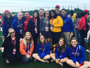 Pilgrims from Seattle University, including Margaret G, pose during the MAGIS 2016 which led up to World Youth Day. (Seattle University Campus Ministry photo)