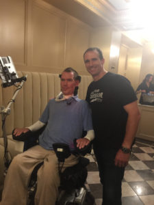 Former New Orleans Saints player Steve Gleason and Saints quarterback Drew Brees are shown in a scene from the documentary "Gleason," which is about the life of Gleason, the former Saints defensive back who, at age 34, was diagnosed with amyotrophic lateral sclerosis, or ALS. (CNS photo/Lori Burns, Open Road Films)