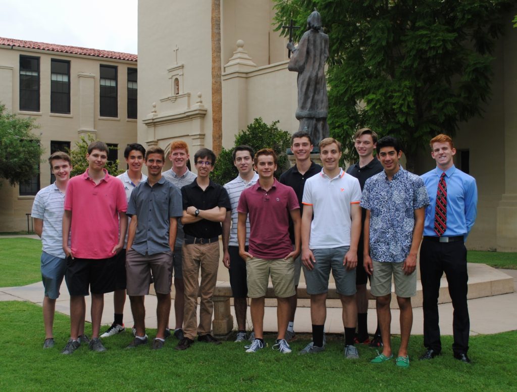 Senior students at Brophy College Preparatory, who earned the distinction of National merit semifinalist, pose for a photo. (courtesy of Brophy College Preparatory)