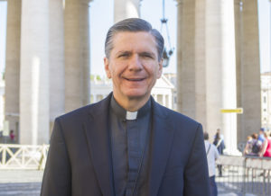 Archbishop Gustavo Garcia-Siller of Dallas, chairman of the U.S. Bishops' Committee on Cultural Diversity in the Church, stands in St. Peter’s Square Sept. 26 at the Vatican. He and other U.S. Hispanic leaders were on a five-day pilgrimage to the Vatican as part of their preparation for launching the V Encuentro process. (CNS photo/Robert Duncan) 