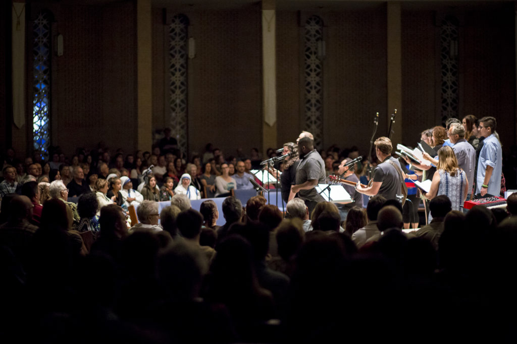 Catholic musicians gathered for a tribute to and celebration of St. Mother Teresa at Our Lady of Mount Carmel in Tempe Sept. 4. Pope Francis canonized her earlier that same day in Rome with local Catholics, including laity, seminarians and priests in attendance. (Billy Hardiman/CATHOLIC SUN)