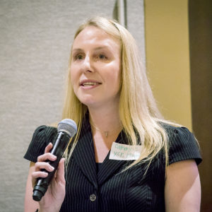 Catherine Eckland, YCP Phoenix president, addresses attendees at the Aug. 23 event. (Billy Hardiman/CATHOLIC SUN)