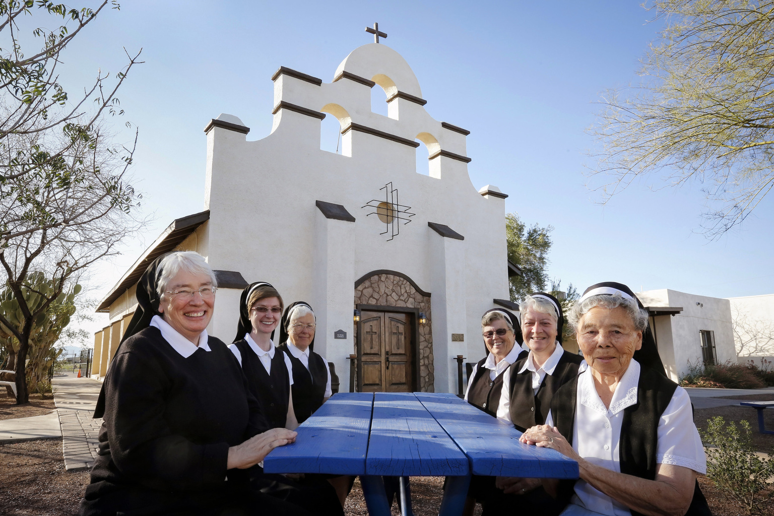 The Franciscan Sisters of Christian Charity serving St. Peter Indian Mission School in Bapchule will receive the “Guardian of Hope” award at this year’s Night of Hope. From left are Sisters Martha Mary Carpenter, Pamela Catherine Peasel, Barbara Jean Butler, Carol Mathe, Maria Goretti Scandaliato and Thereselle Arruda. Not pictured Sr. Hannah. (Nancy Wiechec/CNS)